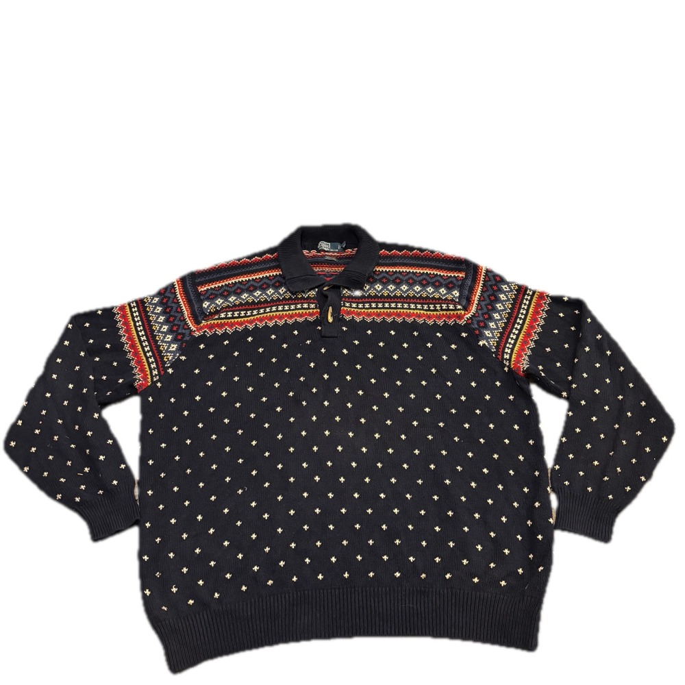 Polo Ralph Lauren Navy Fair Isle Cotton Linen Cashmere Toggle Sweater 4XLT Tall